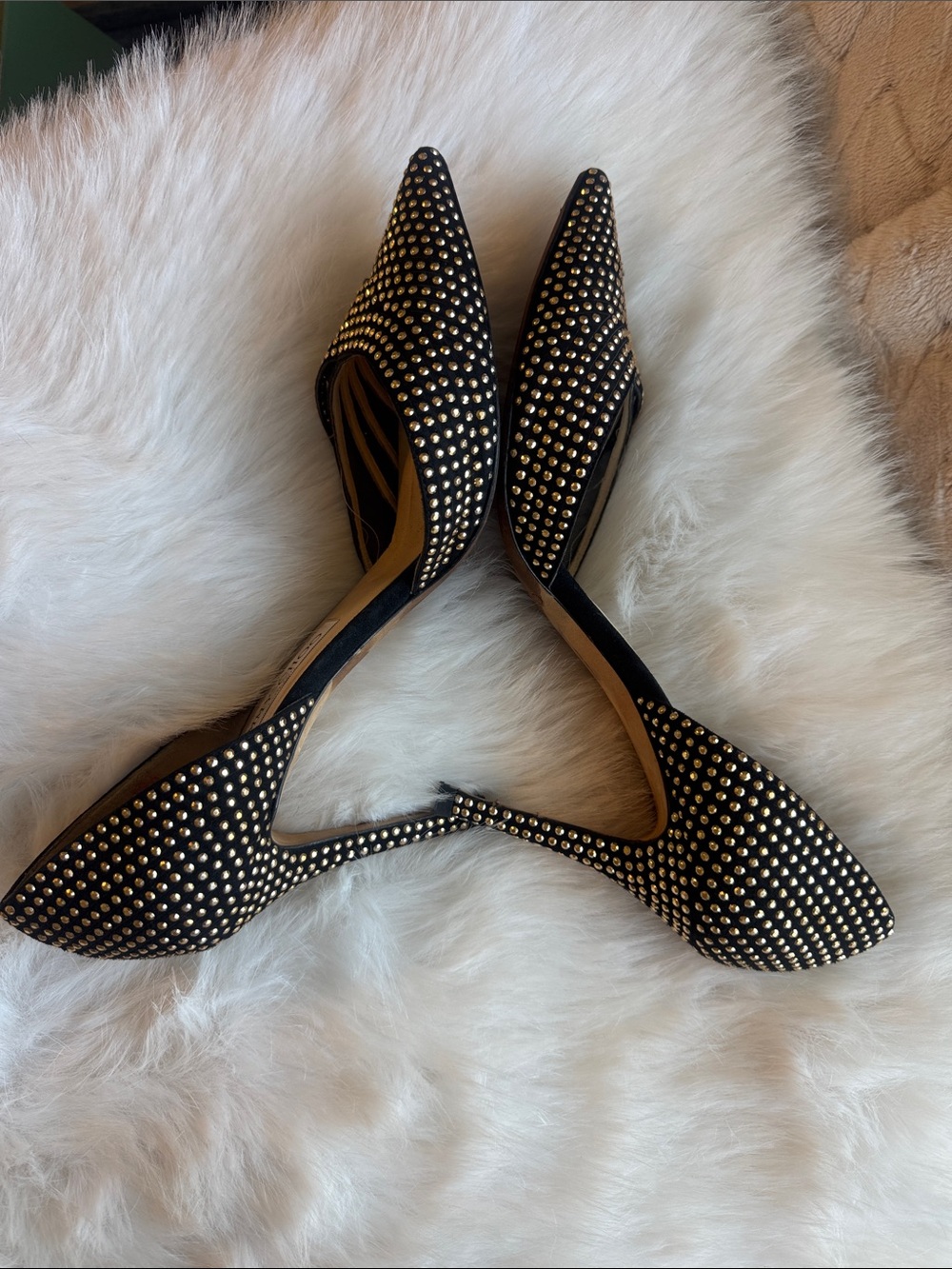 Jimmy Choo Black & Gold Studded Pointed D'Orsay Heels - Picture 3 of 4